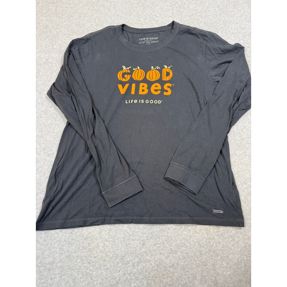 Life is Good Womens XXL Crusher Tee Long Sleeve Gray Good Vibes Pumpkin Top